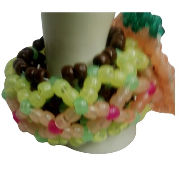 Glow-n-Dark Orange Pumpkin  On a Glow Kandi Cuff EDM Stretchy Bracelet - Picture 2 of 4